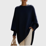 Women's Oversized Knit Poncho Sweater with Asymmetric Hem