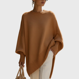 Women's Oversized Knit Poncho Sweater with Asymmetric Hem