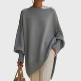Women's Oversized Knit Poncho Sweater with Asymmetric Hem