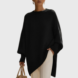Women's Oversized Knit Poncho Sweater with Asymmetric Hem