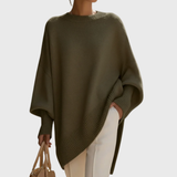 Women's Oversized Knit Poncho Sweater with Asymmetric Hem