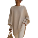 Women's Oversized Knit Poncho Sweater with Asymmetric Hem