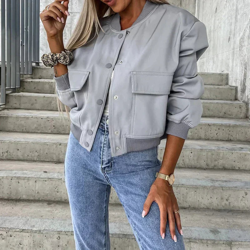 Women’s Button Front Bomber Jacket