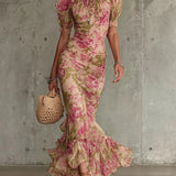 Women's Floral Ruffle Mermaid Maxi Dress