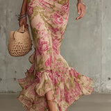 Women's Floral Ruffle Mermaid Maxi Dress
