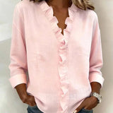 Women's Ruffle V-Neck Button Blouse