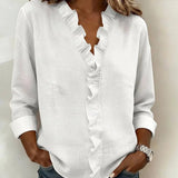 Women's Ruffle V-Neck Button Blouse