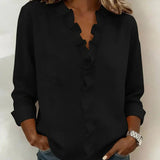 Women's Ruffle V-Neck Button Blouse