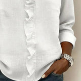 Women's Ruffle V-Neck Button Blouse