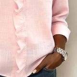 Women's Ruffle V-Neck Button Blouse