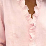 Women's Ruffle V-Neck Button Blouse