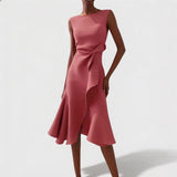Sleeveless Draped Midi Dress