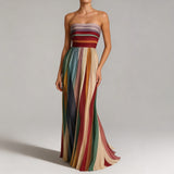 Striped Strapless Maxi Dress