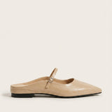 Women's Leather-Look Closed-Toe Flat Slip-On Mules
