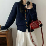 Women's Grey Autumn Crew Neck Cardigan