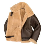 Sherpa-Lined Faux Leather Aviator Winter Jacket