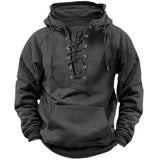 Men's Lace-Up Hoodie in Thick Relaxed-Fit Fabric