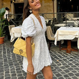 Women's Puff Sleeve V-Neck Mini Dress