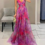 Women's One Shoulder Floral Chiffon Maxi Dress