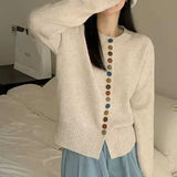Women's Grey Autumn Crew Neck Cardigan