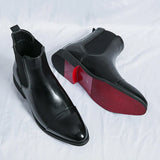 Glossy PU Leather Chelsea Boots with Red Sole
