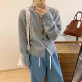 Women's Grey Autumn Crew Neck Cardigan