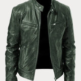 Men's Leather Jacket with Zip and Pockets