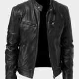Men's Leather Jacket with Zip and Pockets