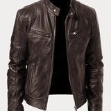Men's Leather Jacket with Zip and Pockets