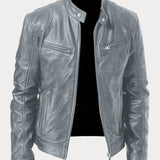Men's Leather Jacket with Zip and Pockets