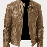 Men's Leather Jacket with Zip and Pockets