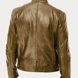 Men's Leather Jacket with Zip and Pockets