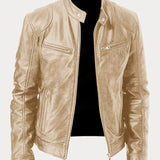 Men's Leather Jacket with Zip and Pockets