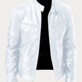 Men's Leather Jacket with Zip and Pockets