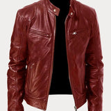 Men's Leather Jacket with Zip and Pockets