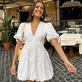Women's Puff Sleeve Smocked Mini Dress