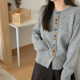 Women's Grey Autumn Crew Neck Cardigan