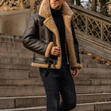 Sherpa-Lined Faux Leather Aviator Winter Jacket