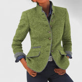 Women's Fitted Stand-Collar Contrast Trim Blazer
