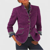 Women's Fitted Stand-Collar Contrast Trim Blazer