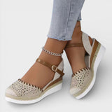 Perforated Espadrille Platform Sandals