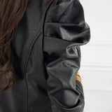 Women's Puff Sleeve Cropped Faux Leather Jacket