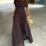 Women's Off Shoulder Ruched Maxi Dress