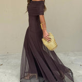 Women's Off Shoulder Ruched Maxi Dress