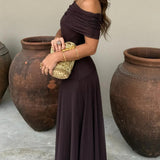 Women's Off Shoulder Ruched Maxi Dress