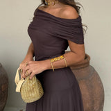 Women's Off Shoulder Ruched Maxi Dress
