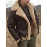 Sherpa-Lined Faux Leather Aviator Winter Jacket