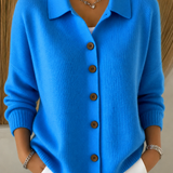 Women's Button-Front Collared Long-Sleeve Knit Cardigan