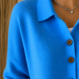 Women's Button-Front Collared Long-Sleeve Knit Cardigan