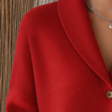 Women's Button-Front Collared Long-Sleeve Knit Cardigan